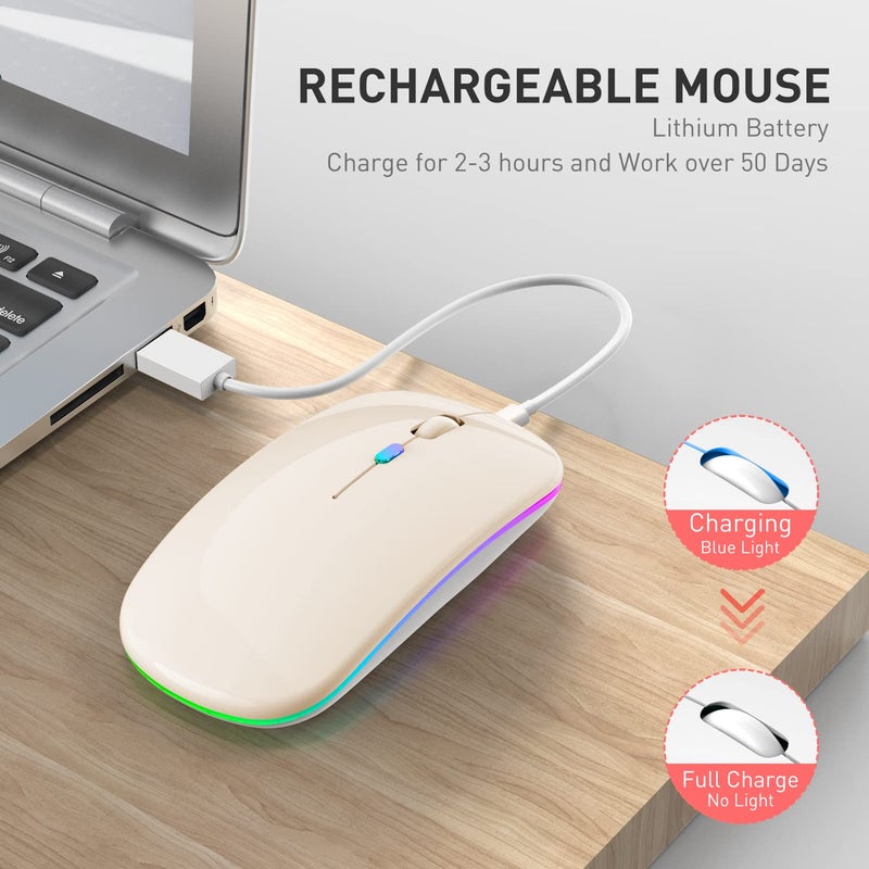 PEIBO Bluetooth Wireless Mouse for Laptop mac MacBook ipad MacBook air MacBook pro pc Desktop Computer Windows Chromebook Notebook (Cream White) - Image 4